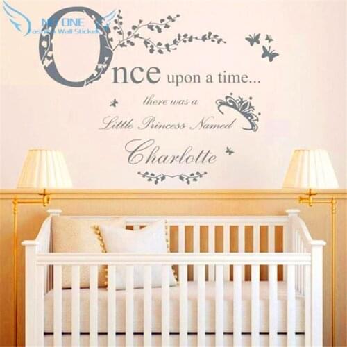 "Once Upon A Time Princess ..." Vinyl Wall Stickers Home Decor Personalized Princess Name Decal Baby Bedroom Decoration Wall Art