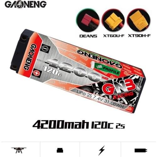 Gaoneng GNB 4200MAH 7.4V 120C 2S Lipo Battery LCG 5mm Built-in Bullet Hard Case T XT60 plug for 1:10 RC Car Model Spare Parts