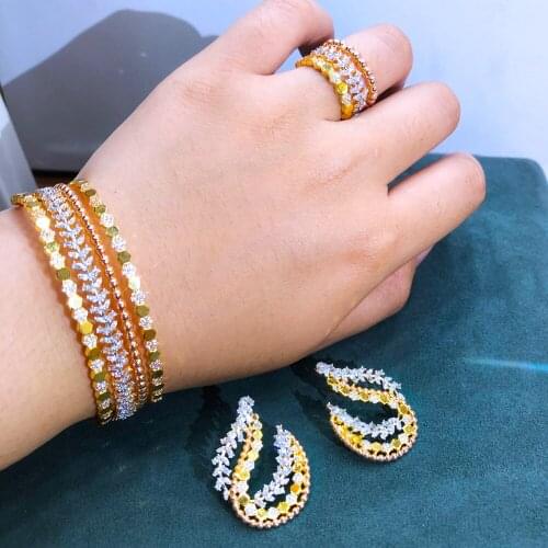 Missvikki Luxury DUBAI Statement Bangle Ring Earrings Jewelry Sets for Noble Women Earrings Bridal Wedding Party Jewelry Set