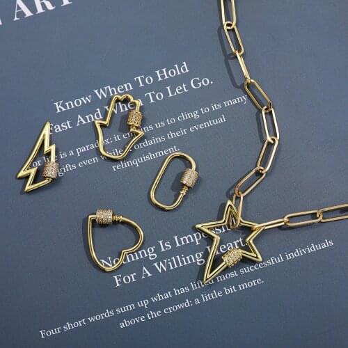 Fashion Punk Link Chain Necklace for Women Gold Color CZ Zircon Spiral Carabiner Star lightning Pendant Statement Jewelry