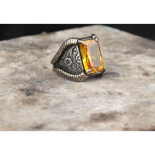 Citrine GemStone Men Silver Ring, 925 Sterling Silver Claw Ring, Eagle Claw Silver Ring For Men, Citrine Stone Ring For Men