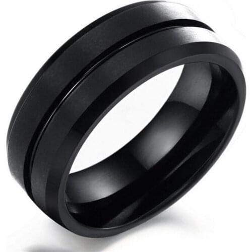8MM Black 316L Stainless Steel Ring For Men Women Wedding Bands Trendy Groove Rings Jewelry USA Size 7-12