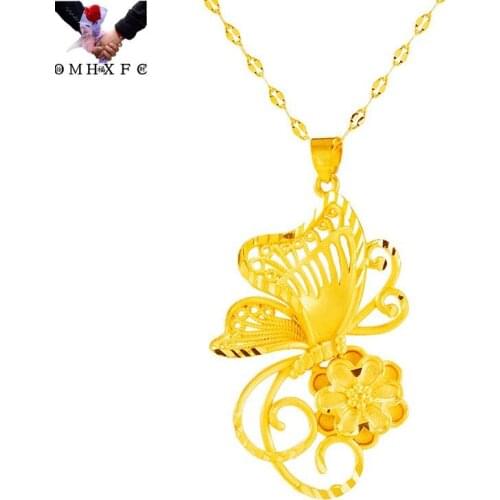 OMHXFC Wholesale PN600 European Fashion Fine Woman Girl Party Birthday Wedding Gift Butterfly Flower 24KT Gold Pendant Charm
