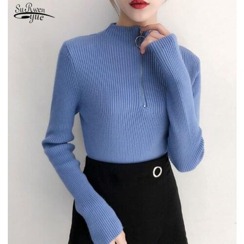 2020 Autumn New Solid Wool Sweaters Turtleneck Women Sweater Office Lady Pullover Bottoming Winter Clothes Women with Zip 10553