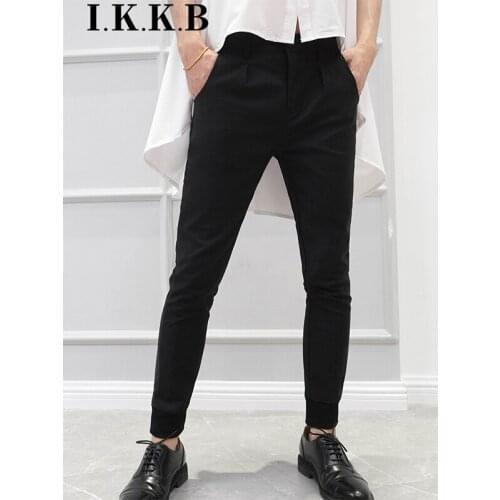 Autumn new trendy mens black slim feet pants closed feet pants leg pants personality wild Korean long pants