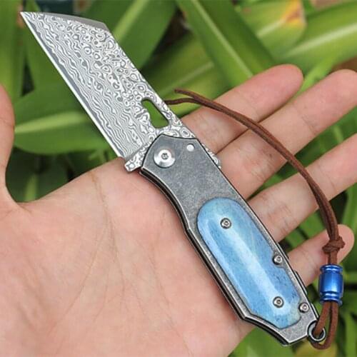 High hardness sharp Outdoor animal bone handle Sharp folding knife mini shape Damascus steel blade outdoor DEC tool