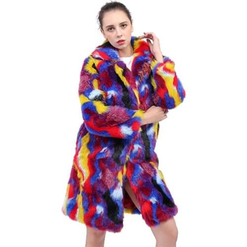Faux Fur Coat Women Fluffy Warm Long Rabbit Fur Coat Winter Plus Size Female Jackets Overcoat Outerwear chaqueta mujer