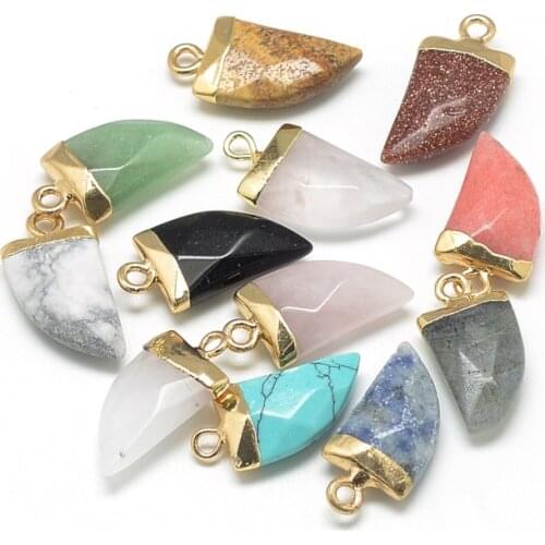 20pcs 21x11x5.5mm Dyed Faceted Natural Synthetic Tusk Shape Pendants jewelry making, with Brass Findings With 2mm Hole F80