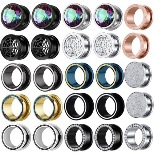 JUNLOWPY Surgical Steel Ear Lobe Stretcher Screw Flesh Tunnel Crystal Zircon Tragus Earring Plugs Expander Gauge Piercing 2pcs