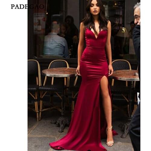 Sexy V-Neck Mermaid Prom Dress with Split Fashion Evening Dresses Sleeveless Evening Dress Plus Size Custom Made