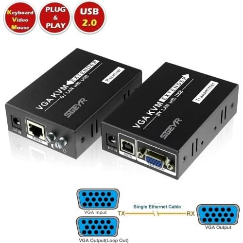 SGEYR 656ft VGA KVM Extender USB Keyboard Mouse K/M Extensor Extender over Single UTP CAT5e/6 RJ45 Splitter up to 200m