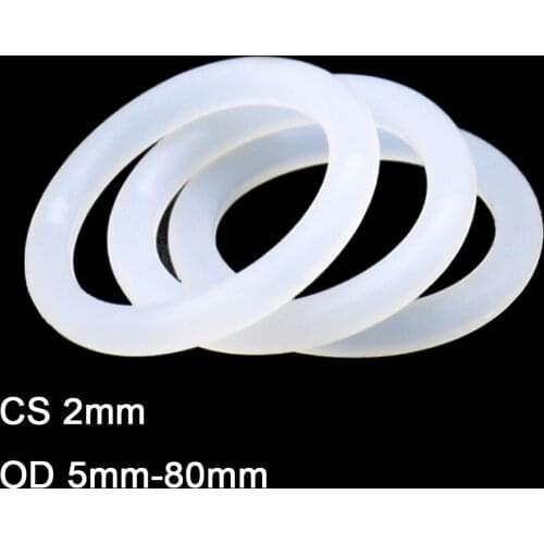 20/50/100pcs Silicon O Ring Sealing Gasket CS 2mm OD 5mm-80mm White Food Grade Waterproof Seals Washer Rubber O-ring
