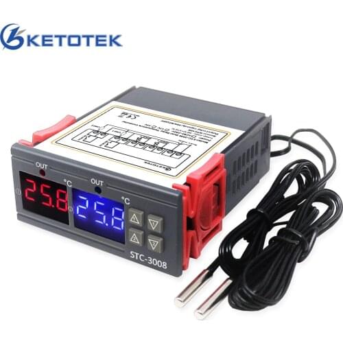STC-1000 STC-3008 Dual Digital Thermostat Temperature Controller Two Relay Output 12V 24V 220V Heating Cooling Control Switch