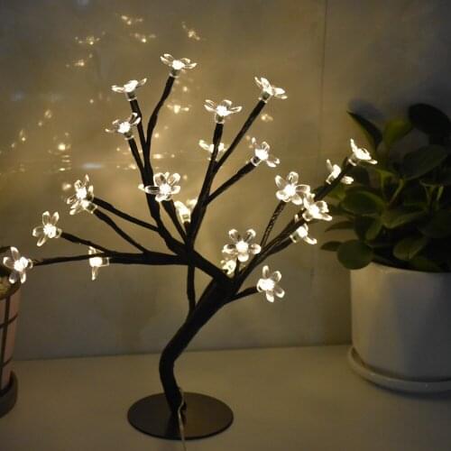 LED Cherry Blossom Table Lamp 24Leds Fairy Decor Desktop Light USB Powered Indoor Wedding Christmas Party Decoration Tree Lights