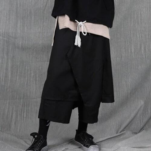 Relaxed, dark, irregular cut, wide-legged Pants, hipster Capri Pants