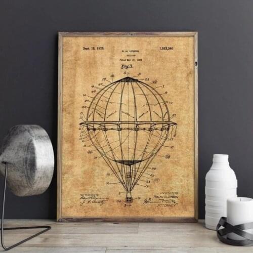 Hot Air Balloon Patent Prints Aviation Artwork Wall Art Posters Room Decor Vintage Blueprint Canvas Painting Picture Gift Idea