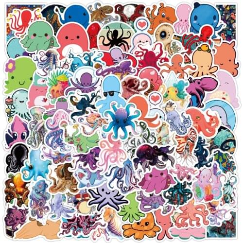 50/100 PCS Octopus Funny Stickers Kids Toy Cartoon Animal Decals Waterproof Sticker for DIY Laptop Luggage Bicycle Skateboard