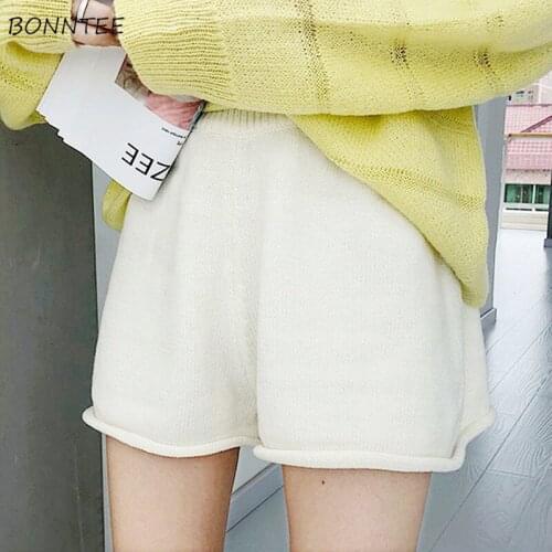 Women Shorts Elastic Knitted High Waist Colorful Loose Solid Simple Casual Korean Style Fashion Spring Basic Trousers Ulzzang