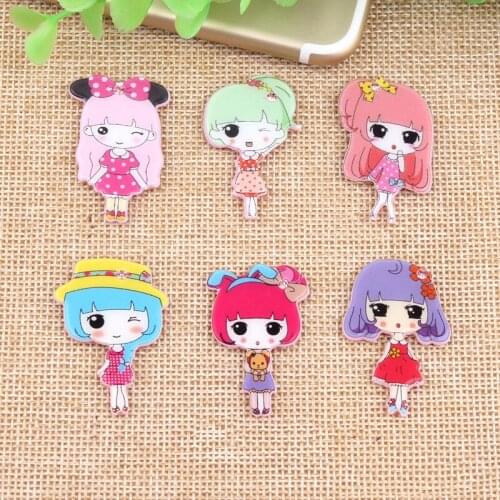 Cute Girl Image Planar Resin Cabochons Ornament Accessories Flatback Embellishments Scrapbooking Button Cameo 10pcs 24*36mm