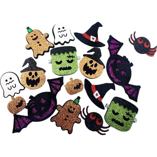 16Pcs Mixed Halloween Applique Patches Sew On Embroidered Felt Scrapbooking for DIY Bags Jeans Projects Party Decoration