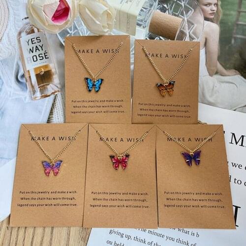 2021 Fashion Cute Butterfly Pendant Necklace for Women Golden Color Statement Necklace Jewelry Gifts