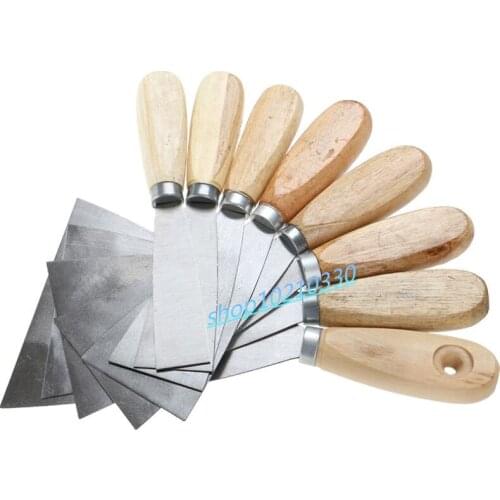 8pcs/lot 1" 1.5" 2" 2.5" 3" 3.5" 4" 5" Wood Handle Putty Knife Scraper Blade Wall Plastering Hand Tool