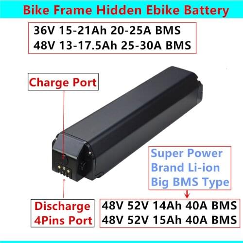 Hidden Ebike Battery 48V 17.5Ah 17Ah 14.5Ah 13Ah 36V 15Ah 18Ah 19.2Ah 20ah 21Ah City Bike Fat Bike Off Road Bike Battery
