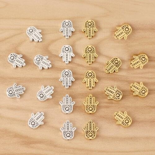 50 Pieces Antique Gold/Silver Hamsa Hand Spacer Beads Charms for Bracelet Jewelry Making Findings Accessories 12x10mm