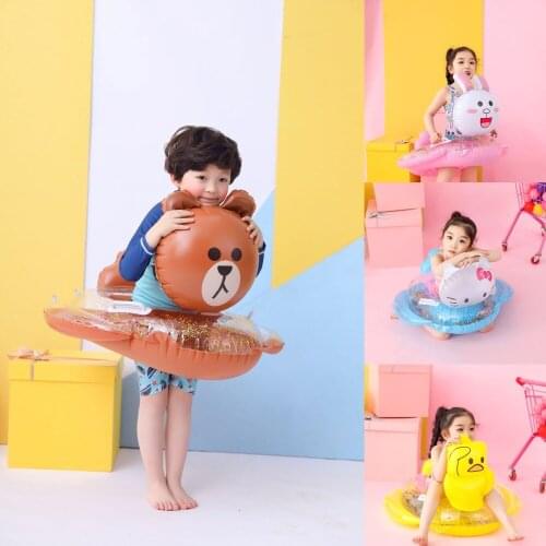Children Shiny Cartoon Rabbit Inflatable Seat Float Bear Float Swimming Ring Baby Kids Gift Summer Party Pool Toys Beach party