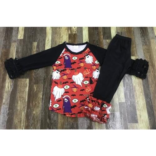 Childrens Fall/Winter Halloween Boutique Girl Scythe Bat Horror Pumpkin Lace Pantsuit
