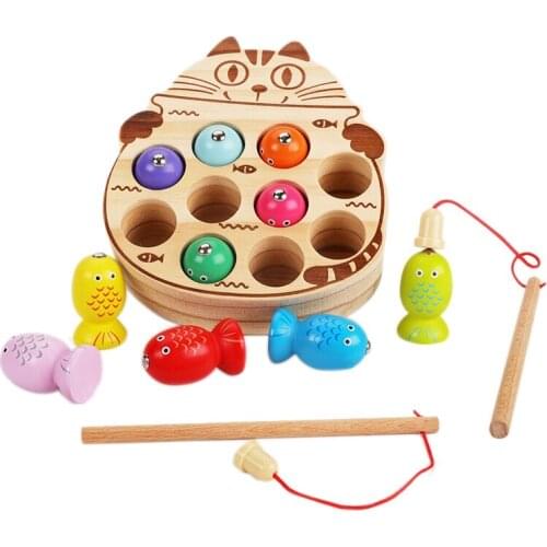 FBIL-Kids Puzzle Magnetic Fishing Game with Cat Shape Playboard Wooden Toys Children Puzzle Educational Toys