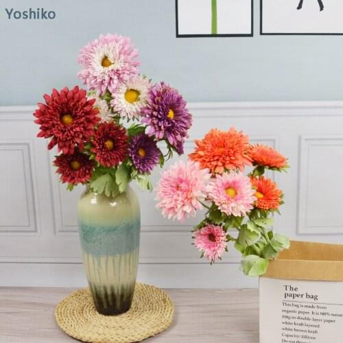 Yoshiko 3Heads Artificial Silk Flower Gerbera bouquet Home Garden wedding shopping mall DIY shop simulation Decorative Flowers