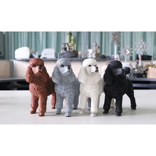 JJM Lovely Poodle Teddy Dog Pet Figure Animal Model Collector Toy Home Car Decoration Education for Children Adult Kids Gifts