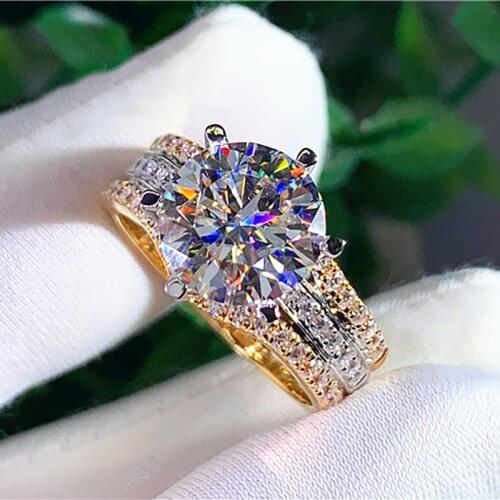 10K Au10 Yellow Gold Ring Wedding Party Engagement Ring 1 2 3 4 5 Carat Round Moissanite Diamond Ring Bridal Sets Crown Trendy