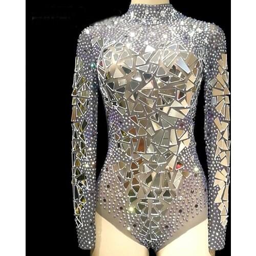 Drag Queen Costumes Rhinestone Mirror Burning Man Festival Bodysuit Jumpsuit Red Carpet Performance Party Celebrity