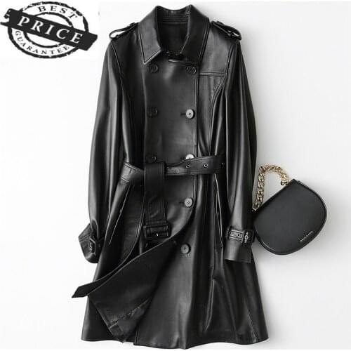 Leather Montone Real Jacket Women Genuine Leather Sheepskin Coat Female Spring Autumn Slim Double Breasted 2021 LWL15a3