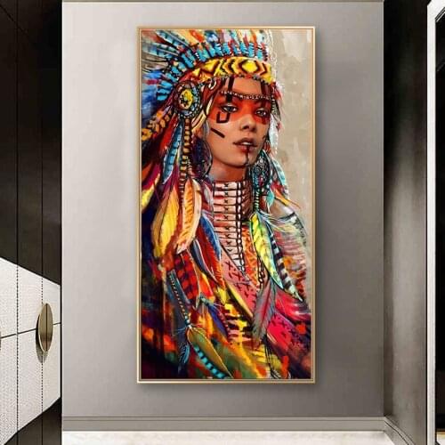 Colorful Indian Woman Canvas Art Posters And Prints Native Woman Canvas Paintings On the Wall Art Pictures Home Decor Cuadros