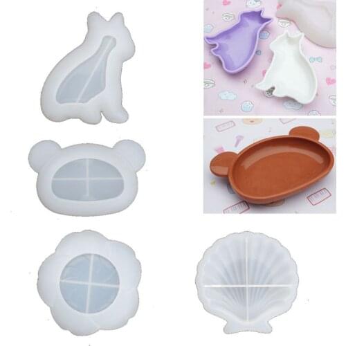 Handmade Cute Dish Resin Mold Jewelry Making Tools Bulldog Shell Bear Flower Plate Silicone Resin Casting Dish Mould