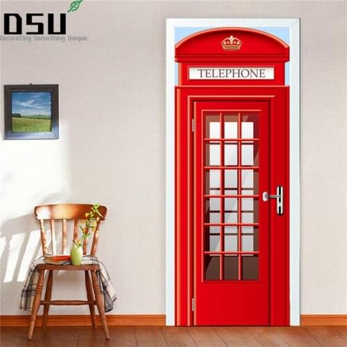 2pcs/set Telephone Booth Wall Stickers DIY Mural Bedroom Home Decor Poster PVC Waterproof 3D Door Sticker Refrigerator Decal