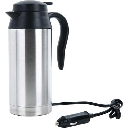 Stainless Steel Electric Kettle Lighter Socket Boil Travel Kettle Double Wall Vacuum Insulated kettle 750ml 12V 24V