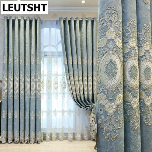 2021 New European Style Curtains for Living Dining Room Bedroom Light Luxury Gold Thread Embroidered Curtains Window Custom Made