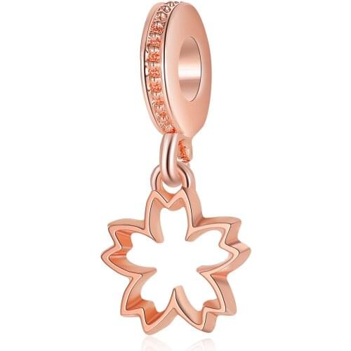 New Original Alloy Bead Hollow Rosegolden Cherry Blossom Fit Pandora Bracelet Bangle Necklace DIY Women Jewelry