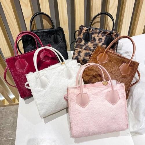 Wholesale Winter Bag Women Coin Purse Small Shoulder Bags Wholesale Handbag Leopard plush Velvet Warm Lady Handbag