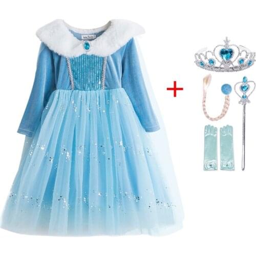 Easter Sequined Anna Elsa Dress Long Sleeve Kids Dresses for Girls Carnival Party Princess Dress up Children Clothes Size 3-10Y