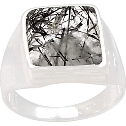 Genuine BLACK RUTILE Ring 925 Sterling Silver Jewelry,USA Size :6.75, MHBAR3630