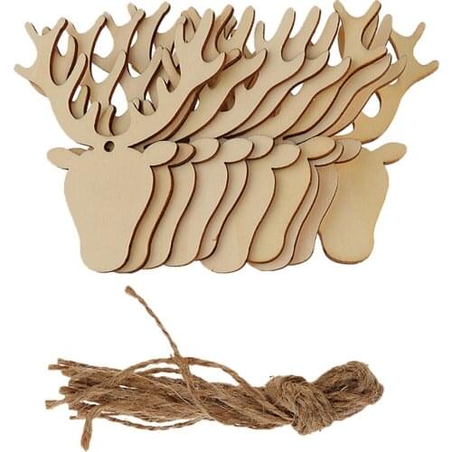60x Blank Christmas Deer Head Cutout Wooden Gift Tags Xmas Tree Decorations