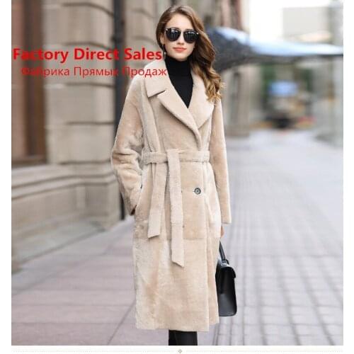 Luxury Real Wool Coat Female Natural Full Pelt 2020 Winter Women Sheep Shearling Fur Jacket Long Coats MY3660