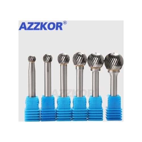 Alloy Rotary File Spherical D-type Tungsten Steel Wood Carving Grinding Head Black Steel Milling Cutter Metal Hard 6mm Handle
