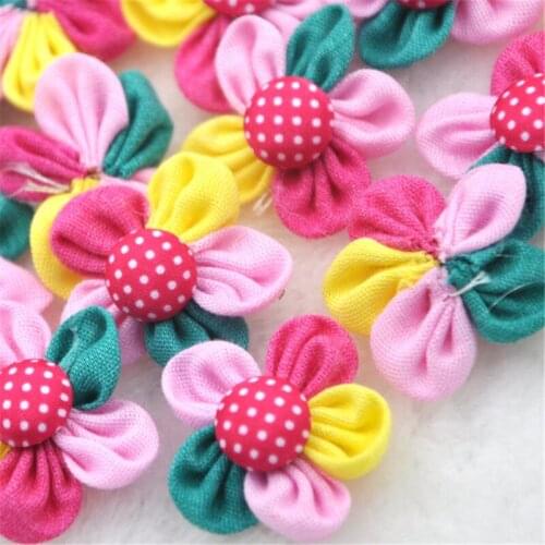 20pcs Chiffon Ribbon Bows Flowers Dot Button Appliques Doll Bulk DIY Craft E255
