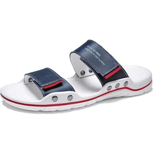 Summer Men Slippers Genuine Leather Outdoor Shoes Soft Slides Big Size 47 Casual Slippers Breathable Driving Shoes Beach Shoes